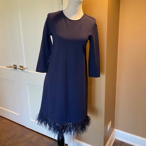 Halogen Navy Shift dress with feather trim